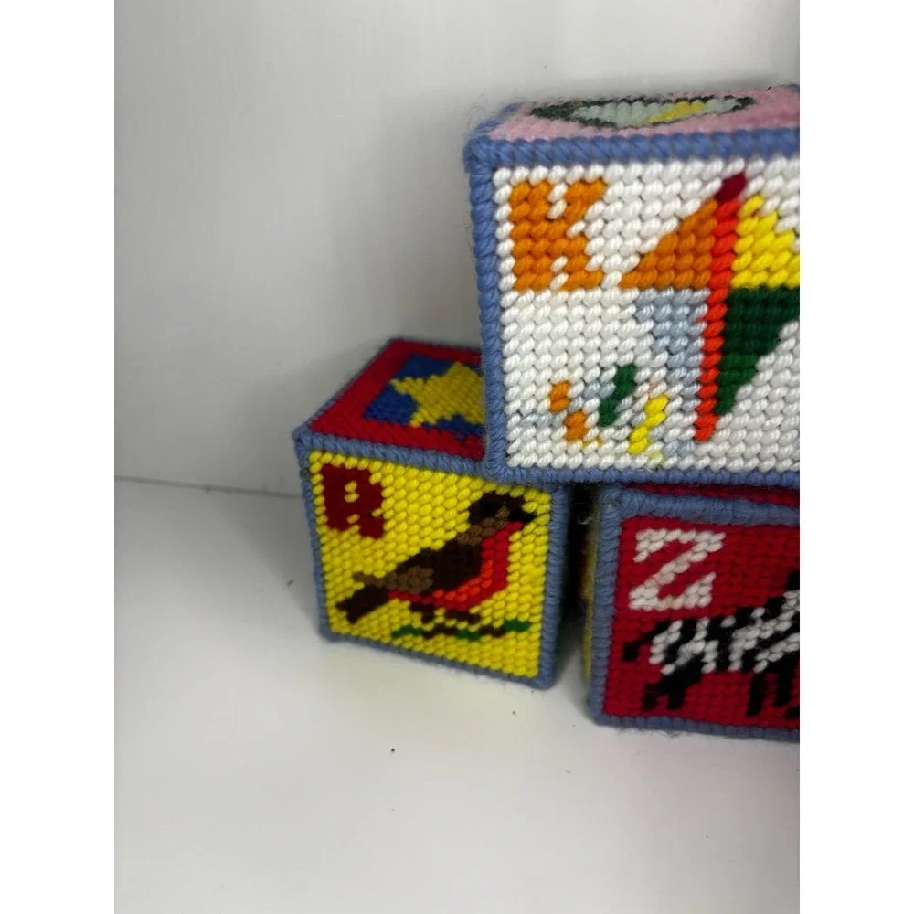 8 Vintage Crochet Granny Square‎ ABC Blocks Alphabet Pictures Letters Bells